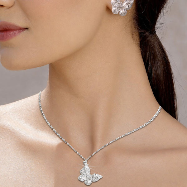 Crystal Butterfly Pendant Necklace & Earrings Set
