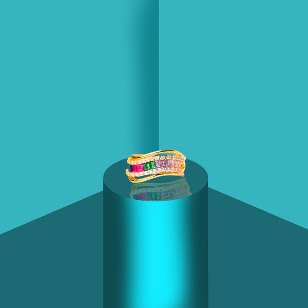 Rainbow Crystal Gold Statement Ring