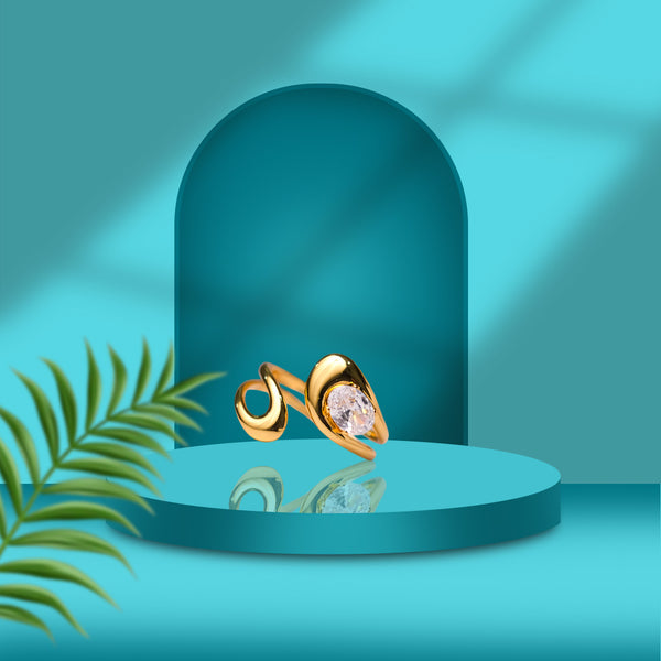 Gold Crystal Open Adjustable Ring