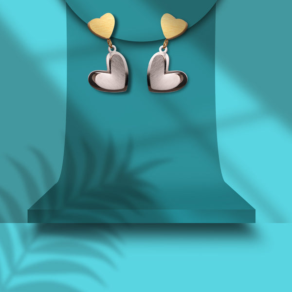 Gold and Silver Heart Drop Earrings
