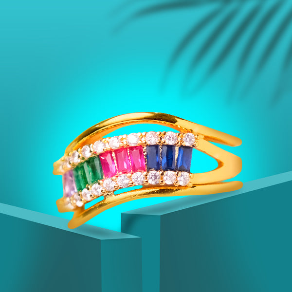 Rainbow Crystal Gold Statement Ring