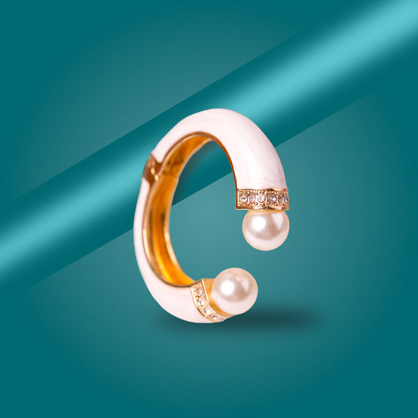 White Enamel Pearl Open Cuff Bracelet for Women
