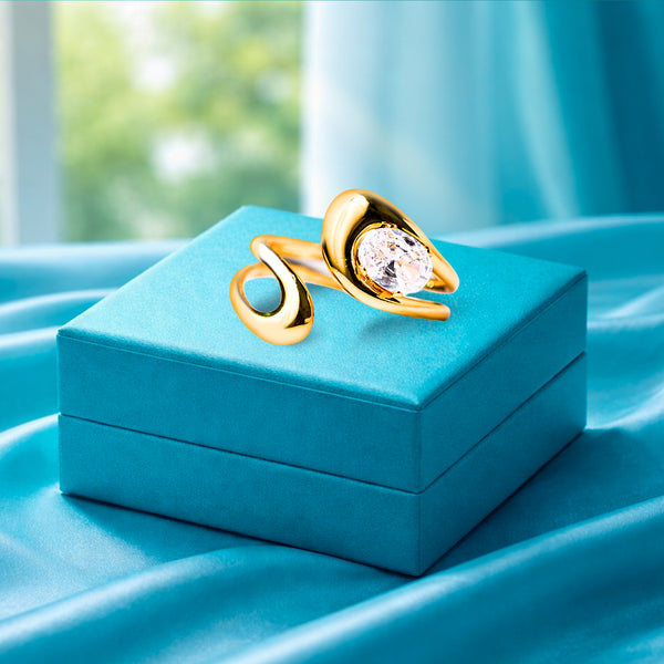 Gold Crystal Open Adjustable Ring