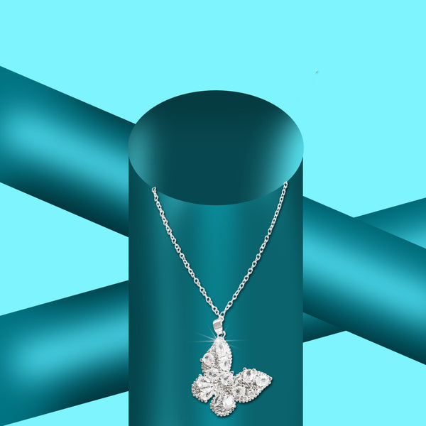 Crystal Butterfly Pendant Necklace & Earrings Set