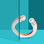 Soft Pink Enamel Pearl Open Cuff Bracelet for Women