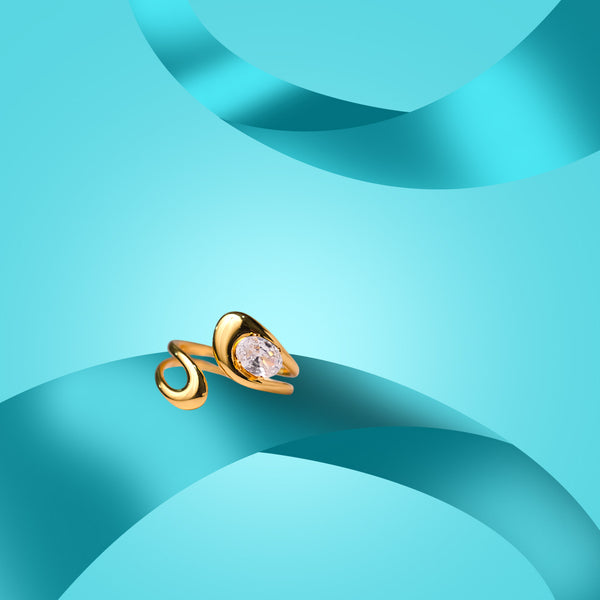 Gold Crystal Open Adjustable Ring