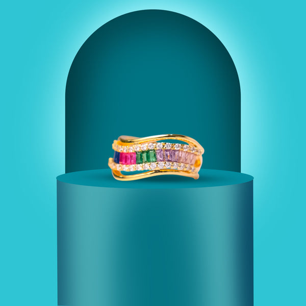 Rainbow Crystal Gold Statement Ring