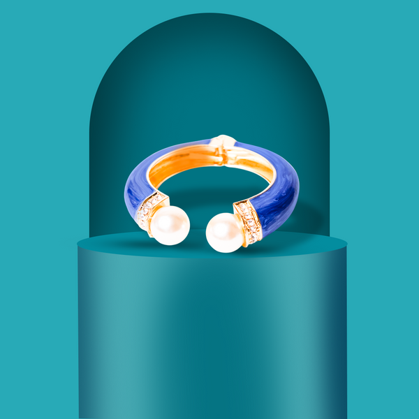 Blue Enamel & Pearl Bracelet