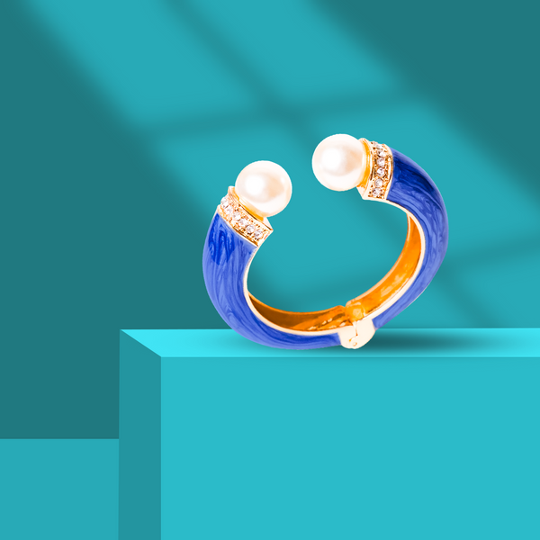 Blue Enamel & Pearl Bracelet