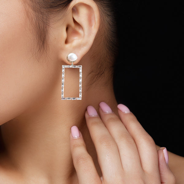Frame Pearl Drop Earrings