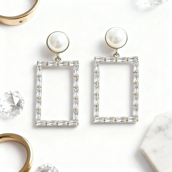 Frame Pearl Drop Earrings